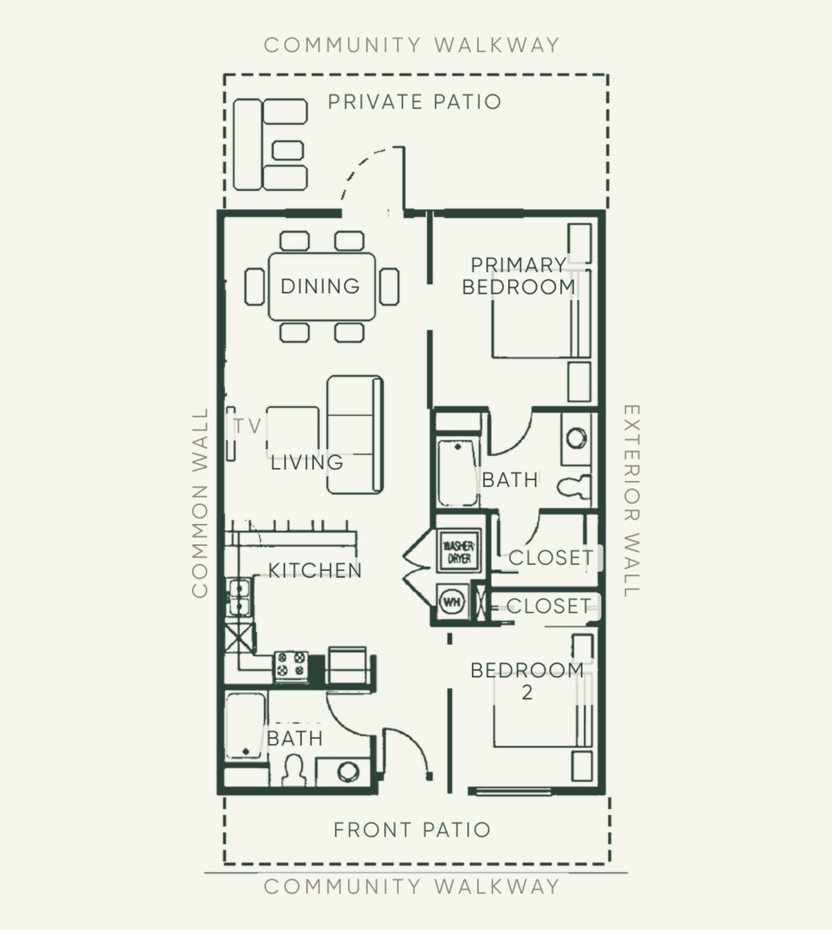 Floor plan of 435 W Center Street Promenade #221: two bedrooms, two baths, about 1,083 square feet, single level