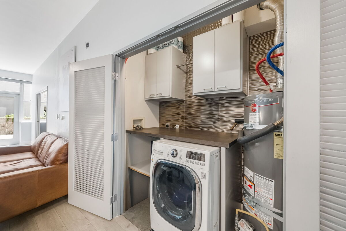 In-unit laundry and storage